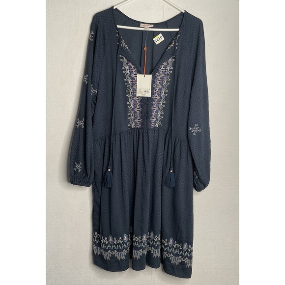 Knox Rose Embroidered Flowy Dress Size XL Blue Boho Hippie Festival Peasant Soft - Picture 1 of 13